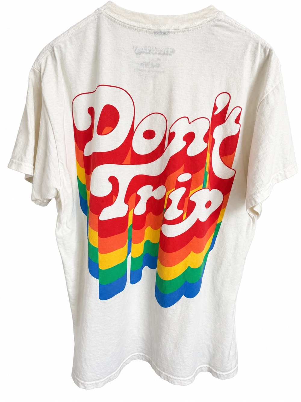 Free & Easy Don’t Trip Graphic T-Shirt Cream Red Rainbow Size M